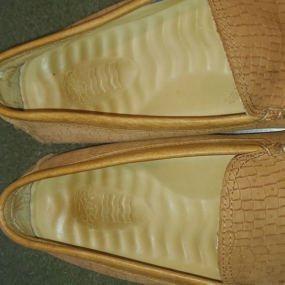 Sperry Camp Moc Tan Croc Embossed Leather Driving Loafers Mens